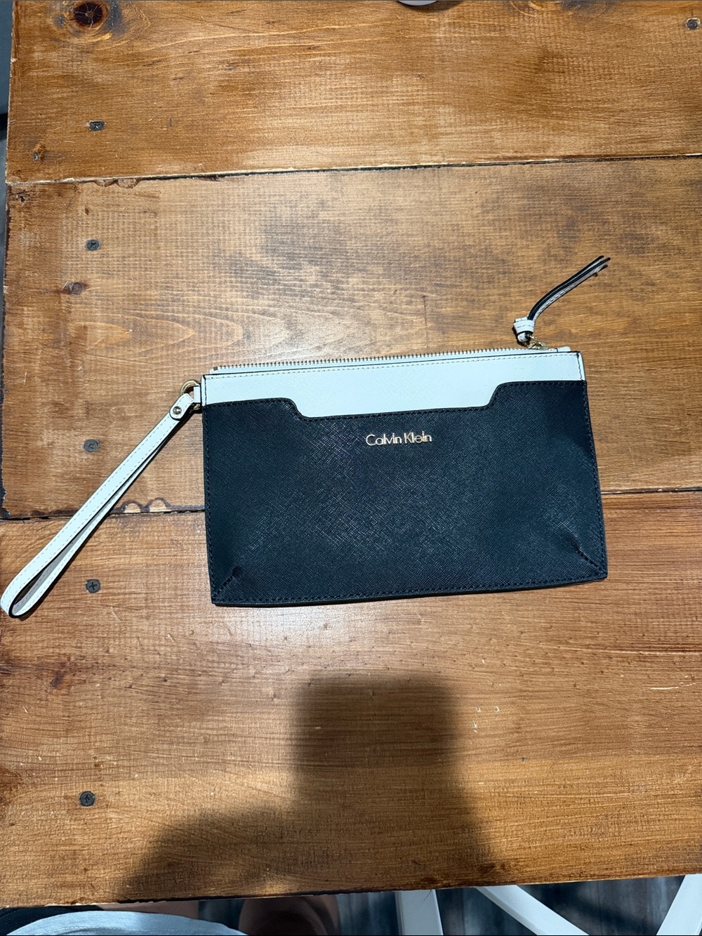 Calvin Klein Black and White Two-Tone Wristlet Clutch